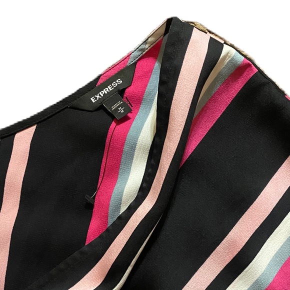 Express Top Womens Black Pink Striped Tie Waist Casual Work Office Summer - Picture 5 of 6
